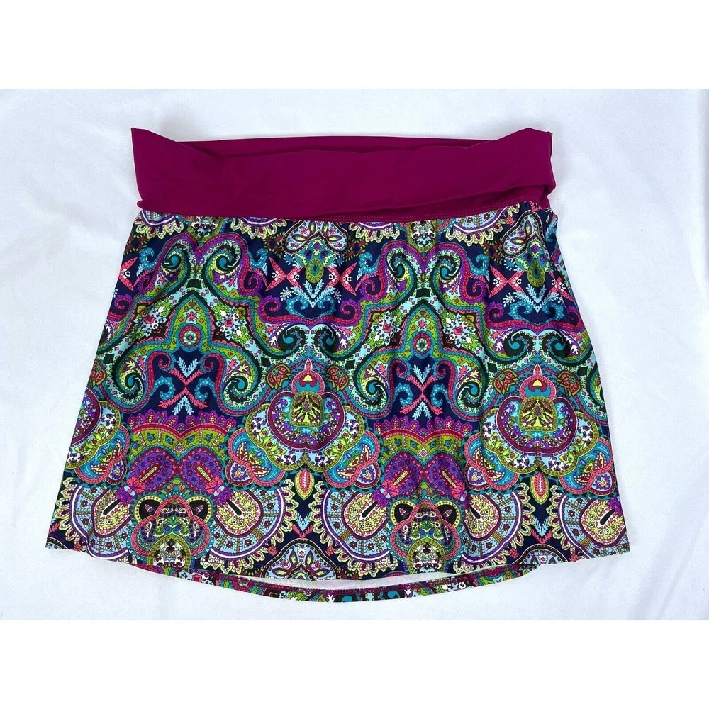 Title Nine Women Large Skirt Fold Over Waist Multicolored Purple 173403‎